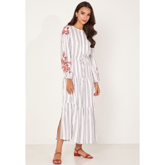 KAREN MILLEN Embroidered Sleeve Striped Dress Women